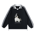 Contrast Striped Lapel Collar Sweatshirt